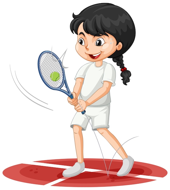 Vector gratuito linda chica jugando al tenis personaje de dibujos animados aislado