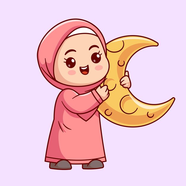 Linda chica musulmana sosteniendo linterna dibujos animados Vector icono ilustración personas religión icono aislado