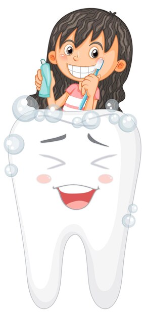Linda chica personaje de dibujos animados cepillarse los dientes