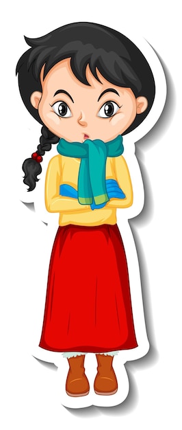 Vector gratuito linda chica en personaje de dibujos animados de traje de invierno