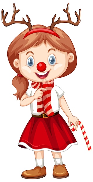 Linda chica en personaje de dibujos animados de traje de Navidad