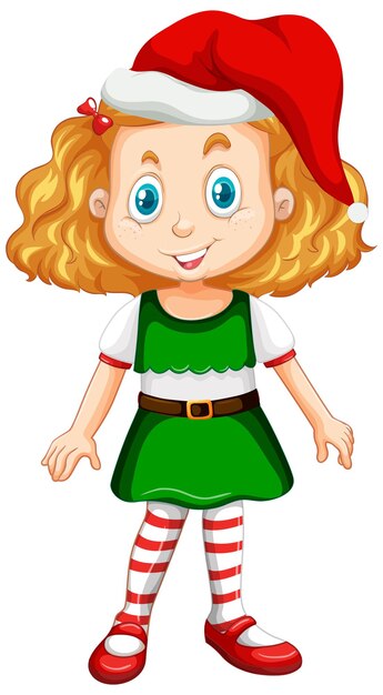 Linda chica en personaje de dibujos animados de traje de Navidad