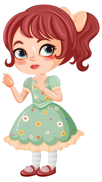 Vector gratuito linda chica en un personaje de dibujos animados de vestido