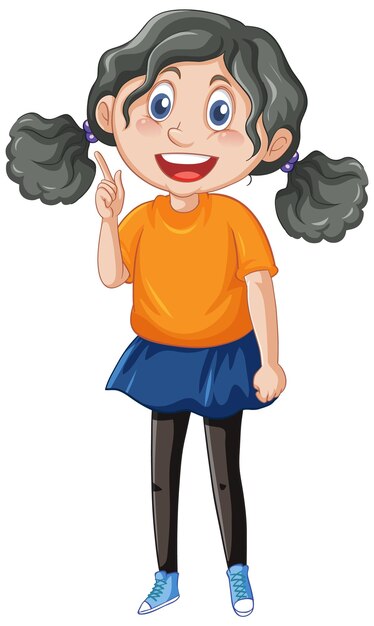 Una linda chica de pie en el personaje de dibujos animados de piso en blanco ba