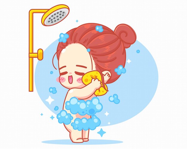Linda chica tomando ducha en el baño