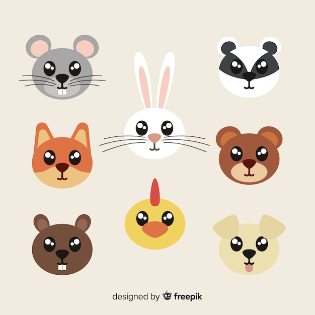 Vector gratuito linda colección de animales con ojos brillantes