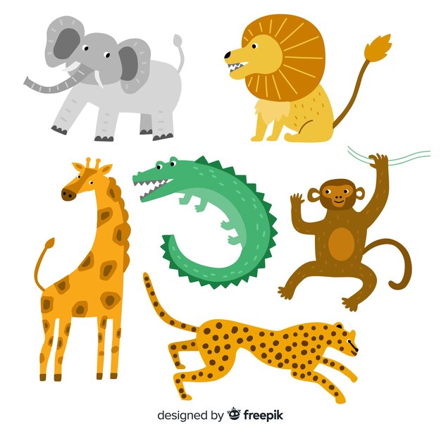 Linda colección de animales salvajes en diseño plano