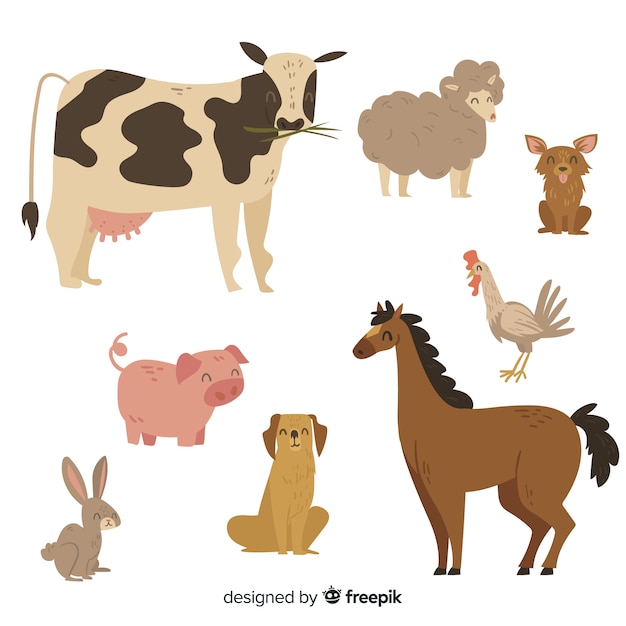 Linda colección de animales con vaca