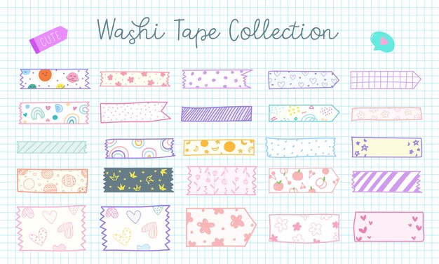 Linda colección de cintas washi dibujadas a mano en color pastel