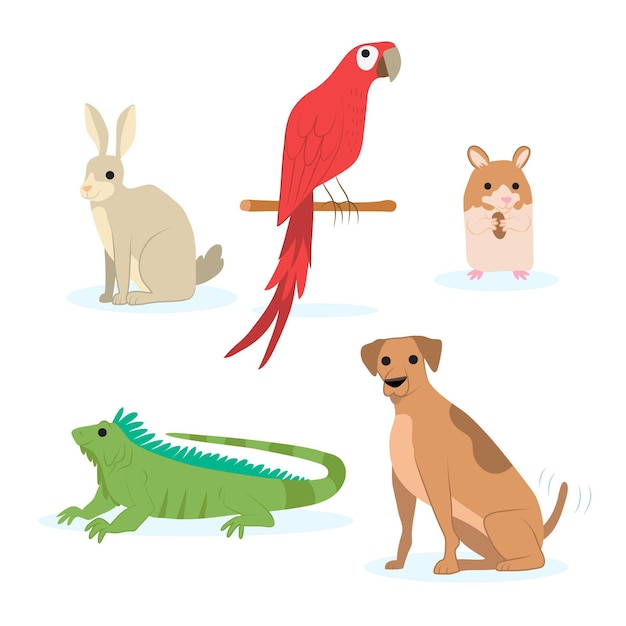 Vector gratuito linda colección de diferentes mascotas