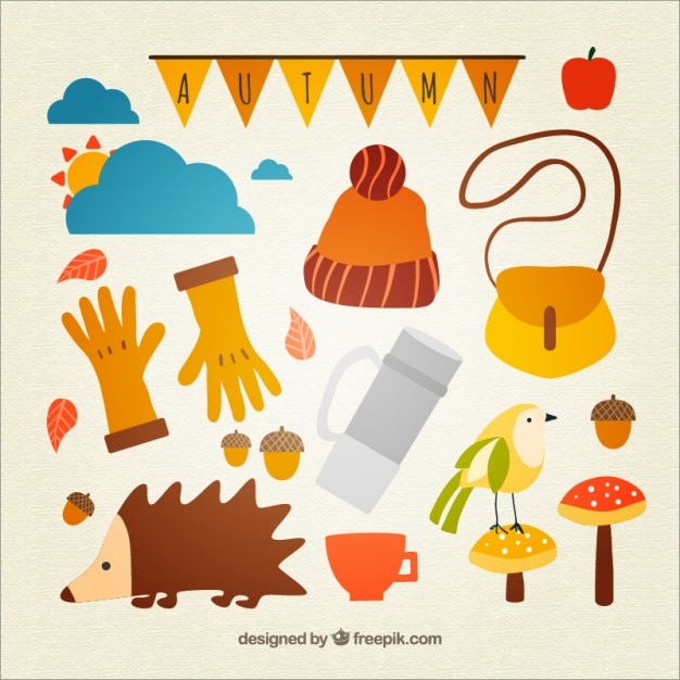 Vector gratuito linda colección de elementos otoñales