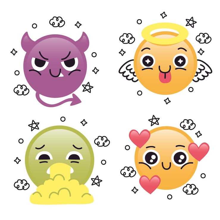 Vector gratuito linda colección de emoji de diseño plano