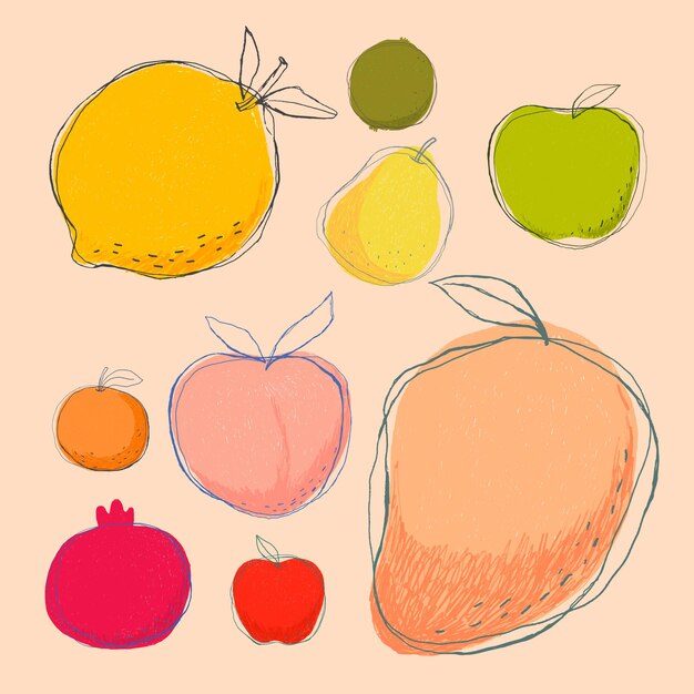 Linda colección de frutas de arte doodle