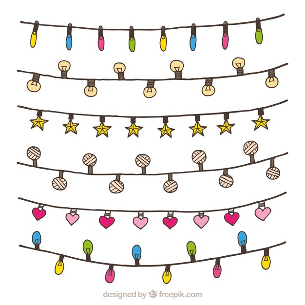 Linda colección de luces navideñas dibujada a mano