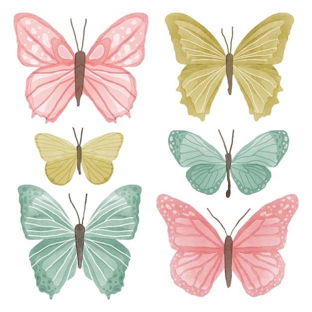 Vector gratuito linda colección de mariposas en acuarela