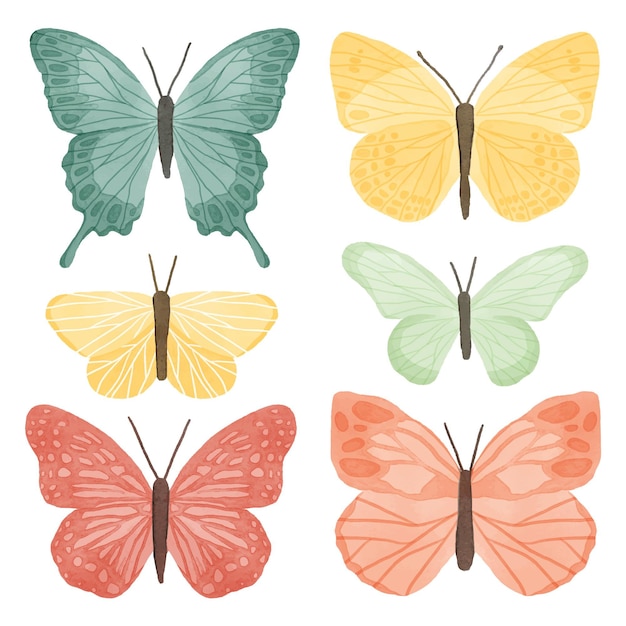 Vector gratuito linda colección de mariposas en acuarela