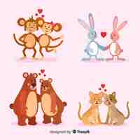 Vector gratuito linda colección de parejas de animales para el día de san valentin