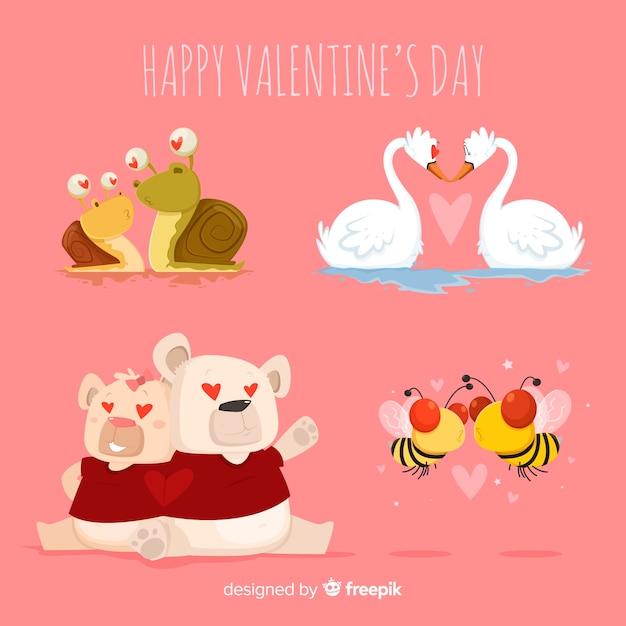 Vector gratuito linda colección de parejas de animales para el día de san valentin