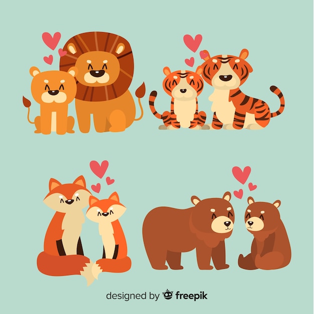 Vector gratuito linda colección de parejas de animales para el día de san valentin