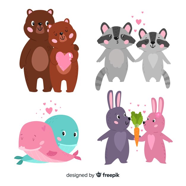 Linda colección de parejas de animales para el día de san valentin