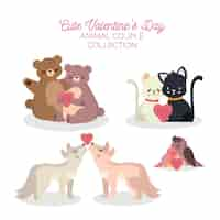 Vector gratuito linda colección de parejas de animales de san valentín