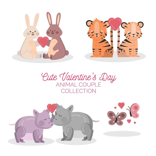 Vector gratuito linda colección de parejas de animales de san valentín