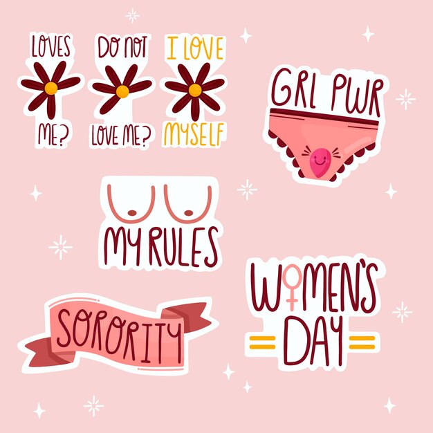 Linda colección de pegatinas feministas