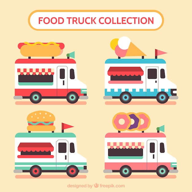 Vector gratuito linda colección plana food truck