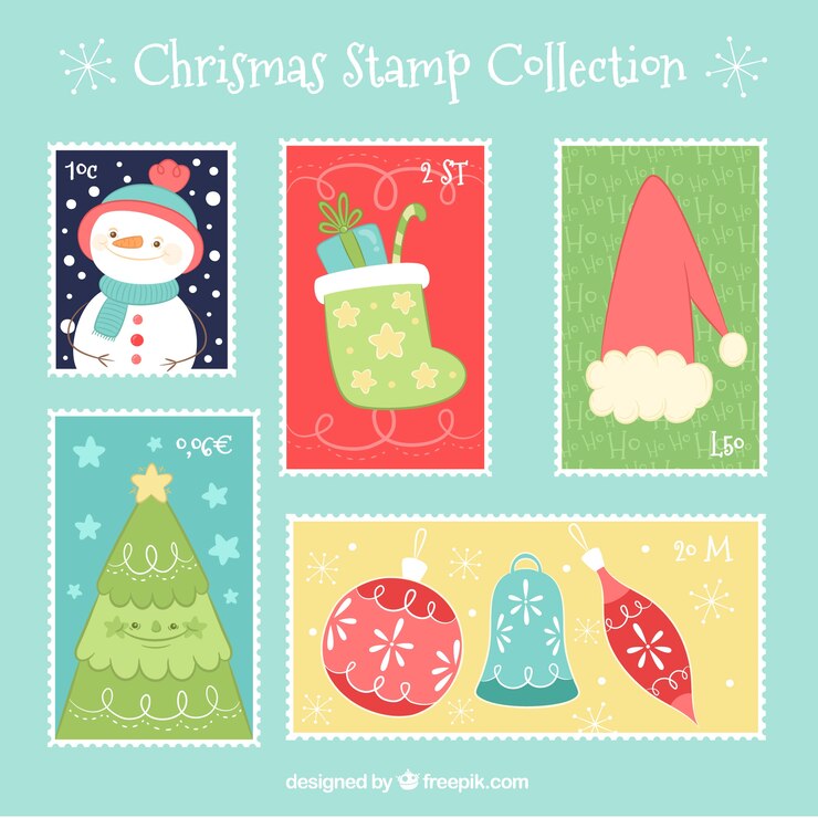 Vector gratuito linda colección de sellos de navidad