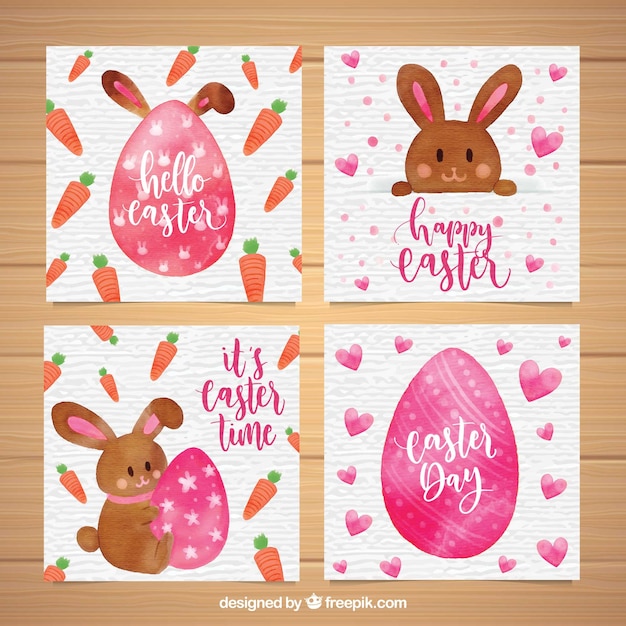 Vector gratuito linda colección de tarjetas de pascua de acuarela