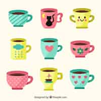 Vector gratuito linda colección de tazas de café