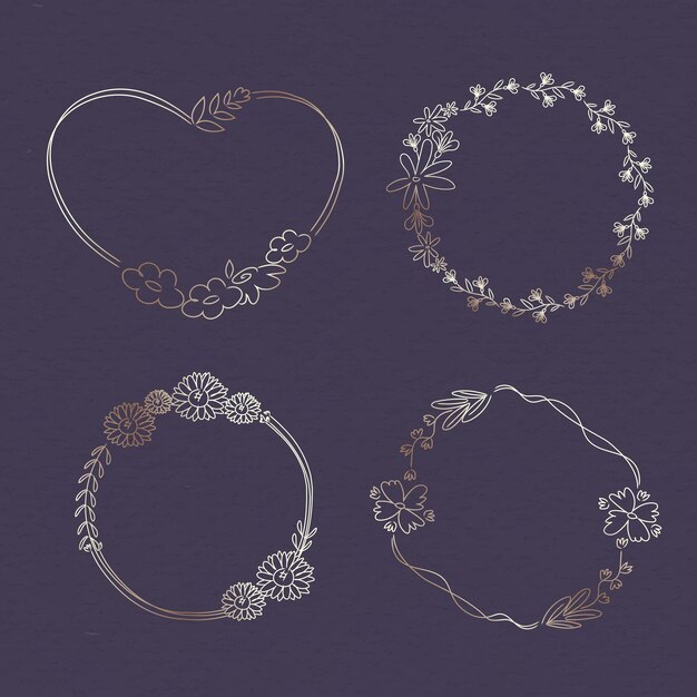 Linda colección de vectores de corona floral de doodle