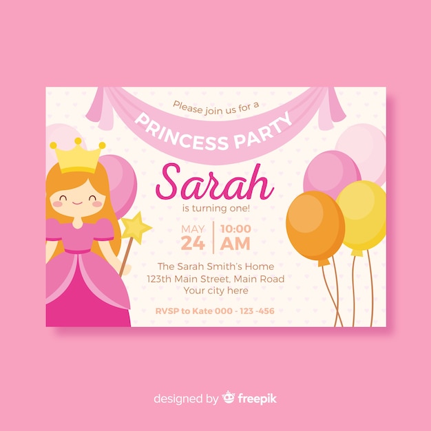 Linda invitación de fiesta de princesa