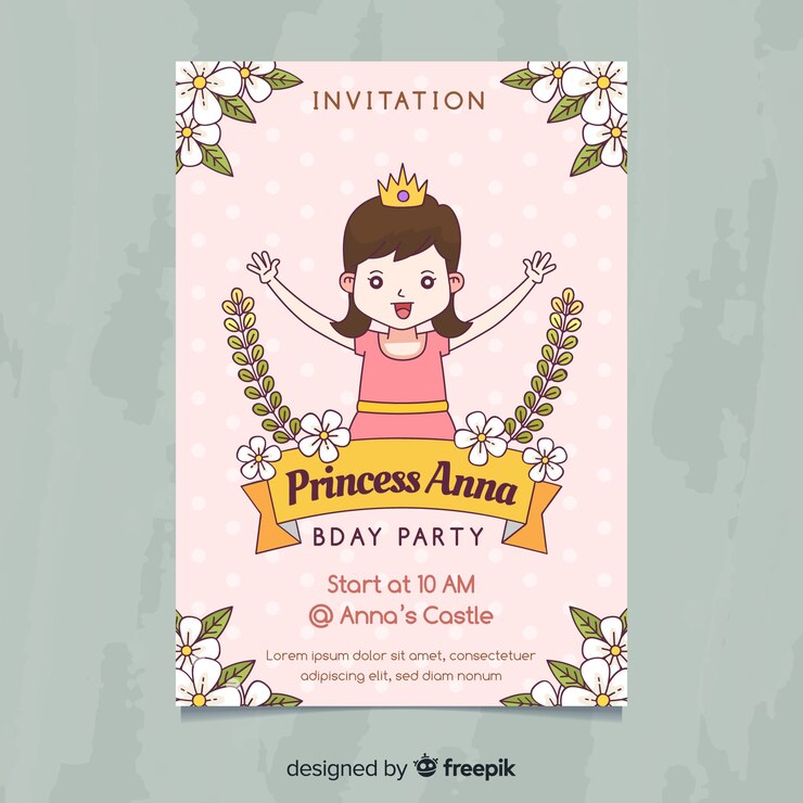 Vector gratuito linda invitación de fiesta de princesa