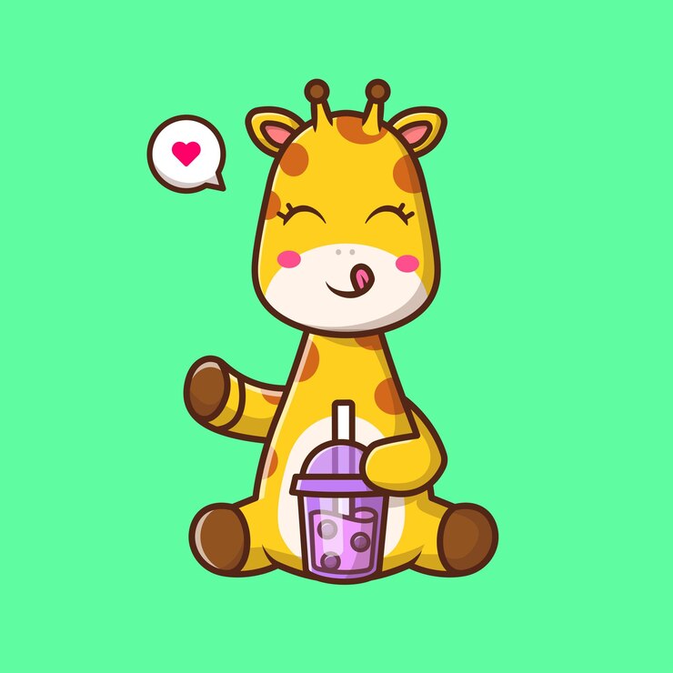Vector gratuito linda jirafa bebiendo boba leche té dibujos animados vector icono ilustración. icono de bebida animal aislado