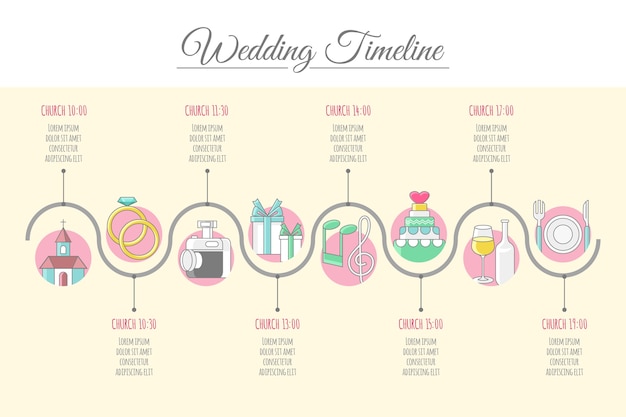 Linda línea de tiempo de boda en estilo lineal