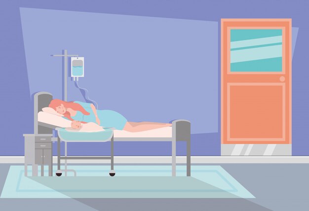Linda madre con un bebé recién nacido en la habitación del hospital