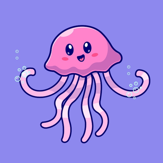 Linda medusa nadando en la ilustración de icono de vector de dibujos animados de océano. Icono de naturaleza animal plano aislado