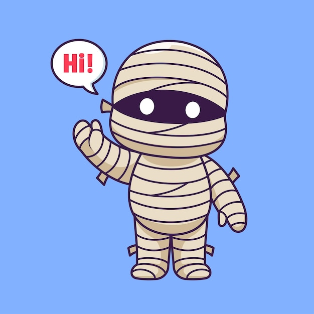 Linda momia agitando la mano dibujos animados Vector icono ilustración personas vacaciones icono concepto aislado plano