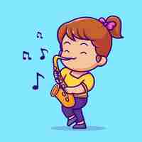 Vector gratuito linda mujer tocando saxofón dibujos animados vector icono ilustración gente música icono concepto aislado