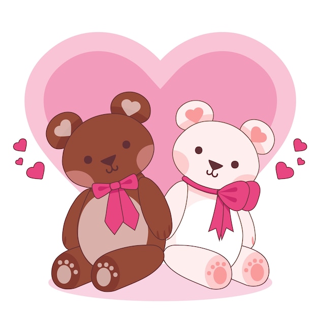 Vector gratuito linda pareja de animales del día de san valentín con osos