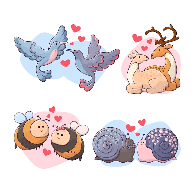 Vector gratuito linda pareja de animales del día de san valentín