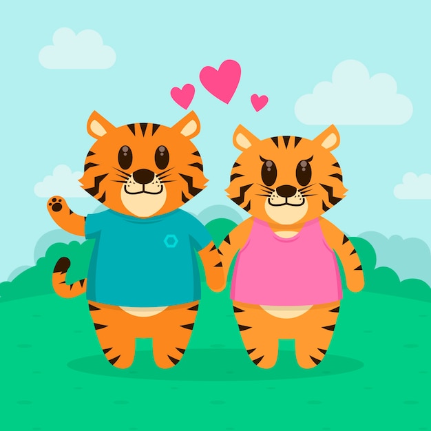 Vector gratuito linda pareja de animales del día de san valentín