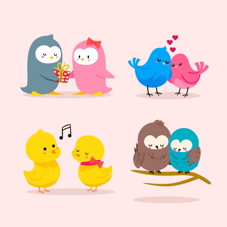 Vector gratuito una linda pareja de animales para el día de san valentín.