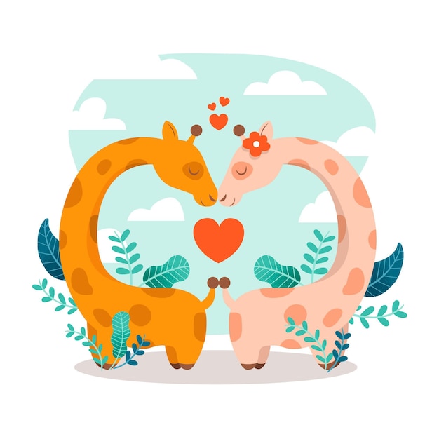 Vector gratuito linda pareja de animales del día de san valentín