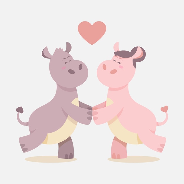 Vector gratuito linda pareja de animales del día de san valentín