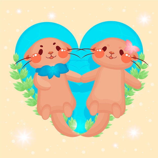 Vector gratuito linda pareja de animales del día de san valentín