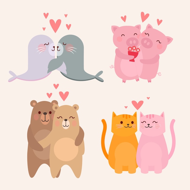 Linda pareja de animales de san valentín