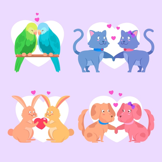 Vector gratuito linda pareja de animales de san valentín