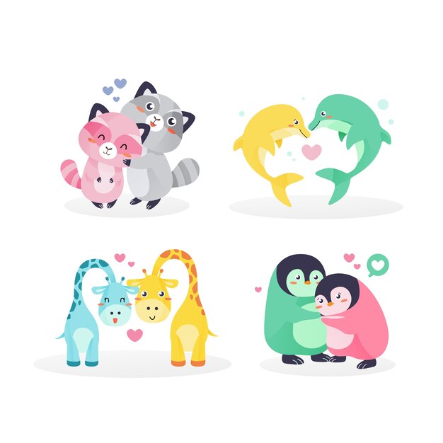 Linda pareja de animales de san valentín